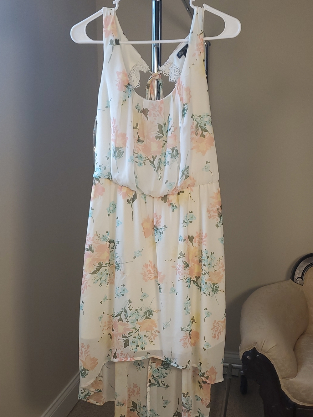 Lily Rose Cream Floral Lace-Trim Maxi Dress